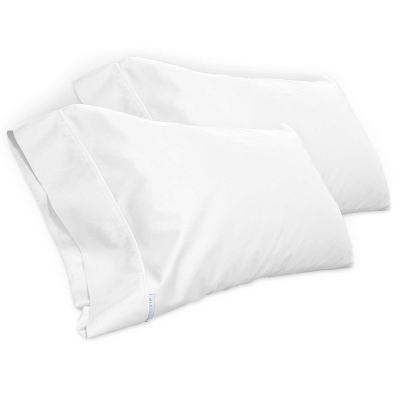 QuickZip Sateen Pillow Case Standard/Queen Size (20” X 32”) Pillowcases, Set of 2, 100% Cotton Pillow Covers with Envelope Closure, White - Image 1